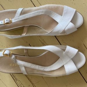 White mesh cross kitten wedges size 8